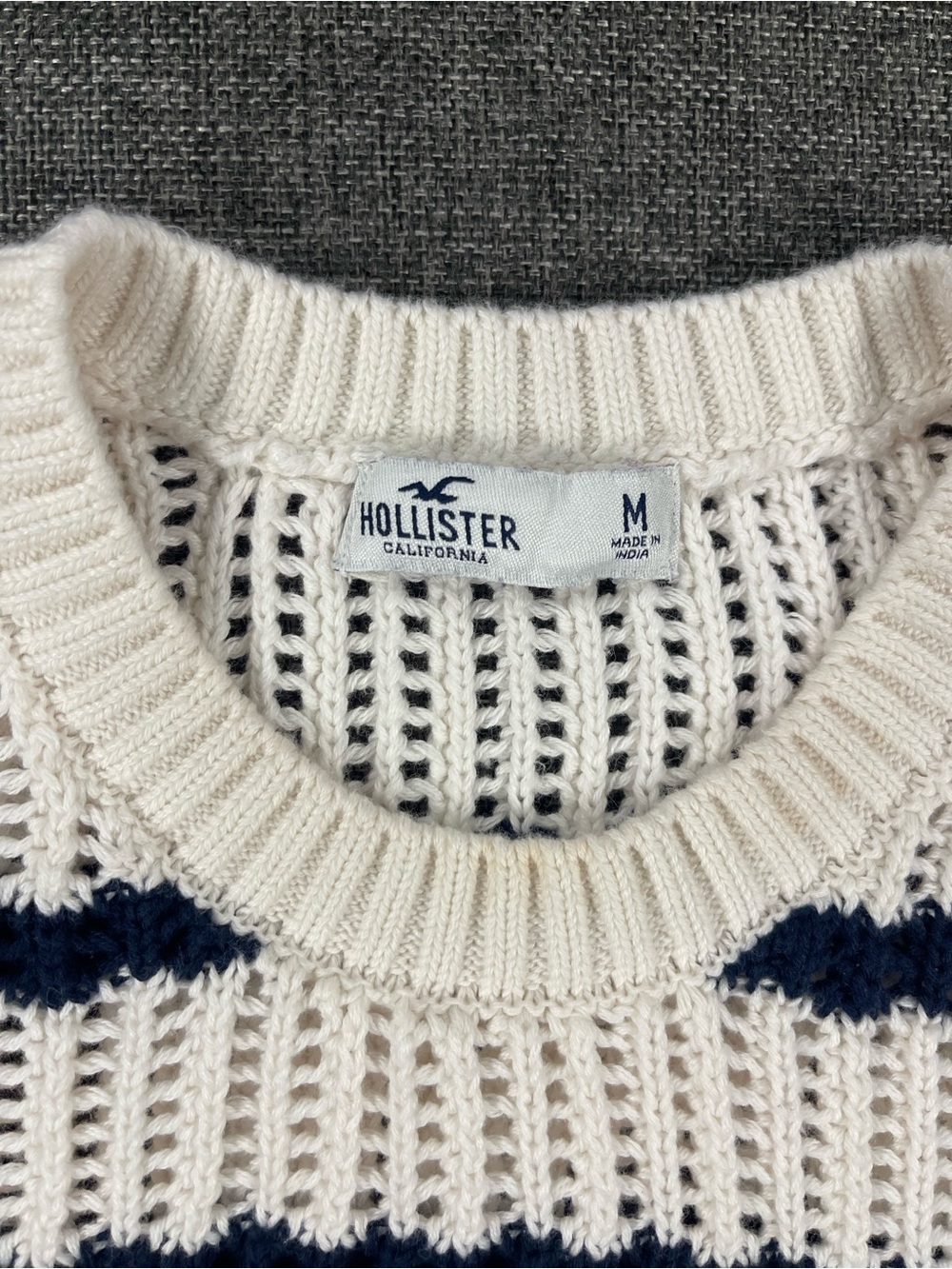 Hollister Cream and Navy Striped Crochet Knit Sleeveless Sweater Vest - Picture 5 of 5
